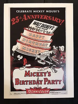 Postcard From Vintage Mickey Mouse Short Film Poster Mickeys Birthday Party 1942 • $3.50