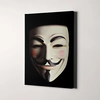 Guy Fawkes Mask V For Vendetta Movie Black And White Canvas Wall Art Print • $59