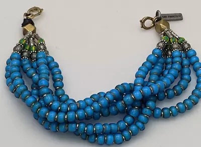 Masha Archer Bracelet 6 Strand Blue Glass Bead WORK OF ART • $575