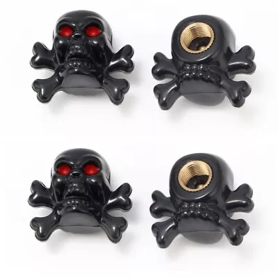 4x Skull/Bones Black Tire Wheel Valve Stem Air Caps Metal Covers Car/Motorcycle • $8.75