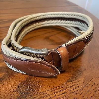 Tommy Bahama Men's Leather Woven Braided Belt Size Medium Two Tone Brown • $19.99