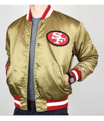 Mens San Francisco 49ers 80s Bomber Vintage Varsity Letterman Gold Jacket • $84.34