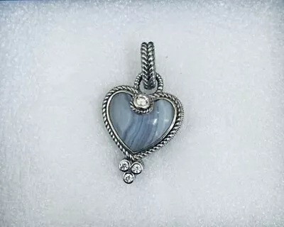 New Judith Ripka Heart Blue Lace Chalcedony Agate 925 Sterling Silver 12 Grams • $85