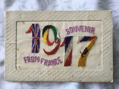 Embroidered Silk WW1 Military - “Souvenir From France 1917” - Flag  Postcard • £4.95