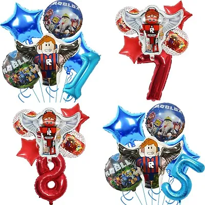 6pcs Blue & Red Roblox Balloons Age Number Set Foil Kids Birthday Party Decors • £9.99