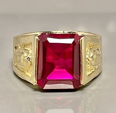 14k Solid Gold Mens Ruby Ring Mens Gemstone Rings Gold Virgin Mary Rings • $621