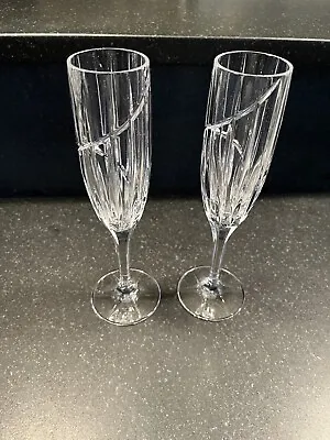 SET OF 2 (TWO) Mikasa UPTOWN Swirl 9-1/4” Champagne Flutes Elegant Heavy Crystal • $34.99