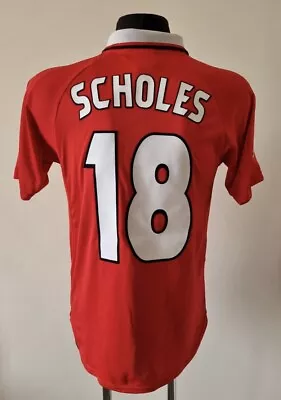 Manchester United 1999 Mens M Drawscore Home Ucl Football Shirt Sharp Scholes • $49.99