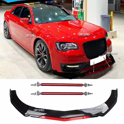 For Chrysler 300 Black/Red Car Front Bumper Chin Lip Splitter Kits + Strut Rods • $99.11