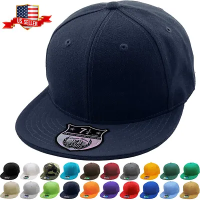 $14.99 • Buy Premium Solid Fitted Cap Baseball Cap Hat, Flat Bill / Brim NEW