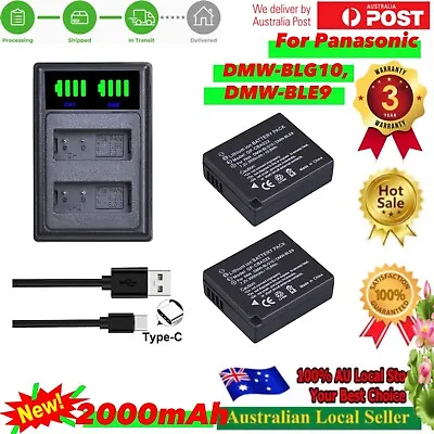 2 Battery+SLIM Charger For Panasonic DMW-BLE9 DMW-BLG10E Lumix DMC-GF3 DMC-LX100 • $38.50