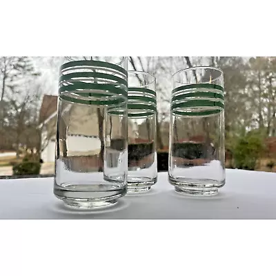 3 Vintage Mid Century Style Glass Green White Stripes Tea Water Juice Barware • $16.97