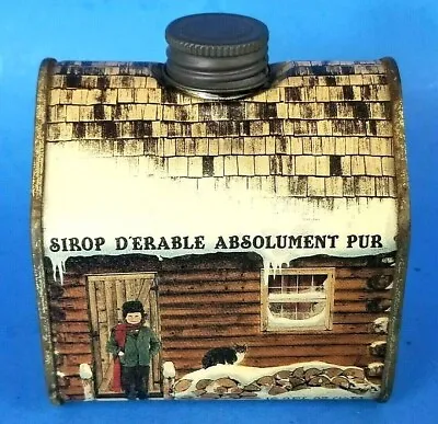 Tin Maple Syrup Vermont Pure 16.9 Oz. Log Cabin Metal Can MT Vintage • $18.95