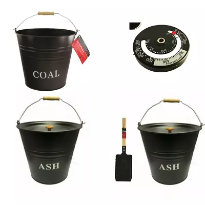 12L Metal Ash Coal Bucket Heavy Duty Wood Handle Fireside Scuttle Holder Lid Pan • £5.09