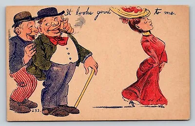 It Looks Good To Me Guys Attracted To Woman Vintage Comic Postcard • $17