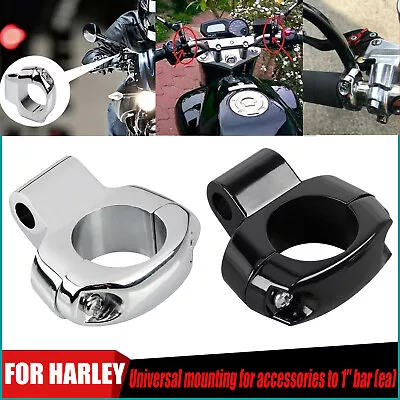 Black & Chrome Mirror Mount Clamp Holder Bracket For 1 Inch Handlebars Universal • $13.98