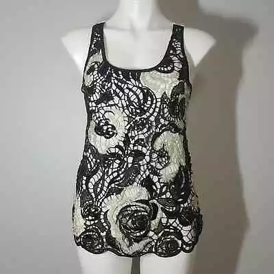 Express Black And Cream Sequin Lace Tank Top Size XS • $18