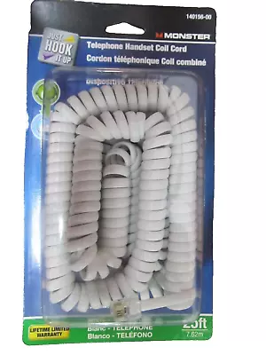 Monster 25' Foot White Telephone Handset Coil Curly Cord #140156-00 NEW • $6.29