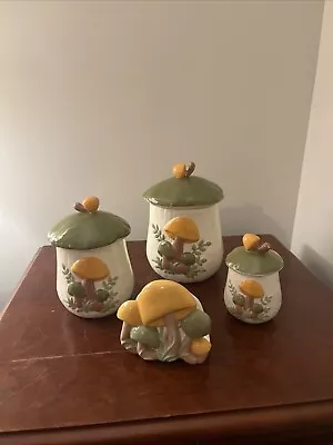 $58 • Buy Vintage Ceramic Mushroom Canister Set Of 4 1977