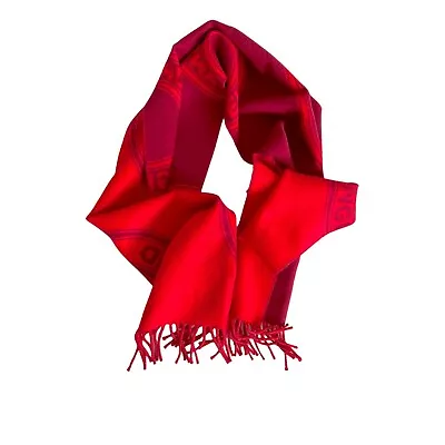 Burberry Roundal Scarf 100% Wool Reversible Bright Red With Logo • $299