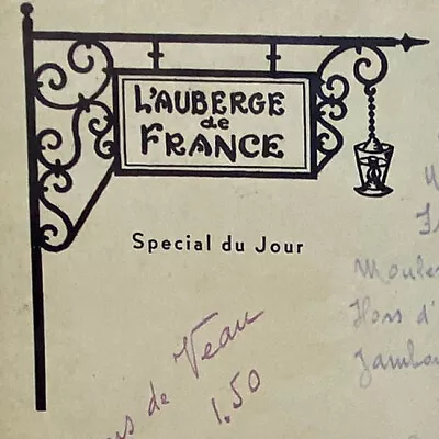 1930s L’Auberge De France Restaurant Menu 58 West 56th Street New York City • $54.25