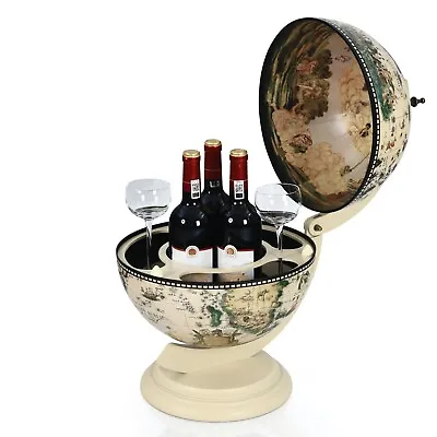 Tabletop Globe Bar Cabinet Storage W/Nautical Chart Wood Wine Stand • £29.95