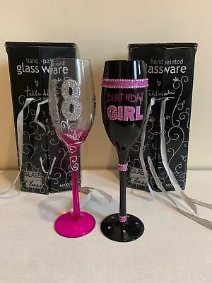 Tallulah Handpainted Glassware Champagne Glasses 18th Birthday And Birthday Girl • £9.99