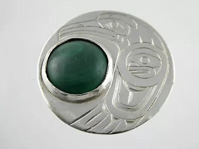 Pacific Northwest First Nations Sterling Silver Raven Pendant Malachite CBM • $225