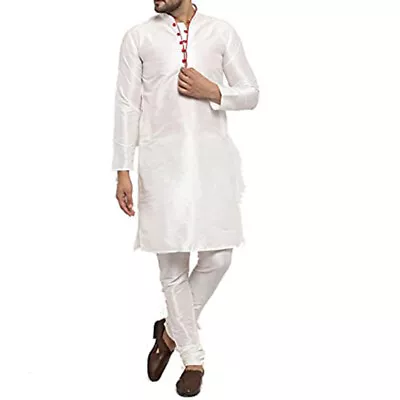 Traditional Plain Full Sleeve Silk Kurta Pajama Regular Fit Party Were For Mens • $29.43