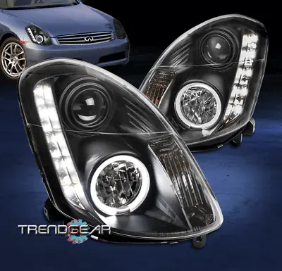 Fit 2003-2004 G35 G35X Sedan 4Dr LED Halo Projector Headlights Lamps Black LH+RH • $379.95
