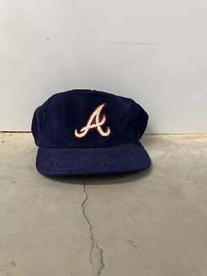 Vintage 1990s Atlanta Braves MLB Corduroy SnapBack Hat Navy Baseball • $49.99