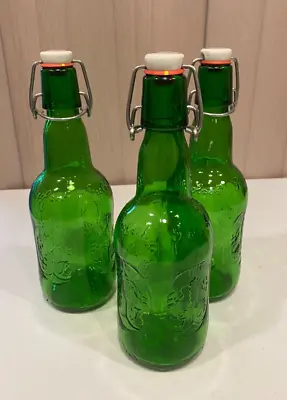 $5 • Buy 3 Empty Green  Glass Grolsch Beer Bottles Swing Top Home Brewing