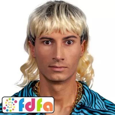 Wicked Blonde Joe Exotic Mullet Wig Adults Mens Fancy Dress • £11.29