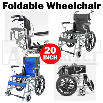 20  Folding Wheelchair +Park Brakes Lightweight Soft Mobility Aid 120KG Max Load • $152.29