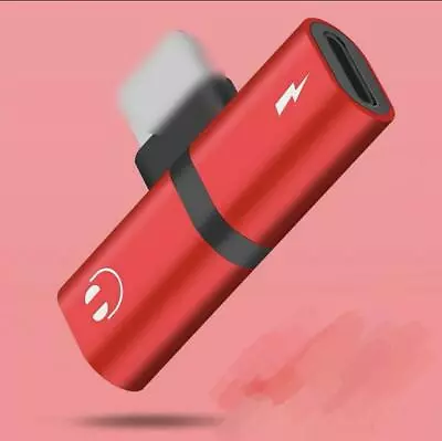 2 IN 1 Adapter Charging Splitter Headphone For IPhone  6 7 8 SE Earphone Red • $4.99