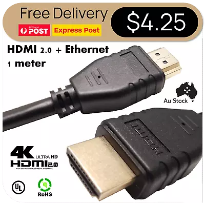 $1.10 • Buy Premium HDMI V2.0 Type-A Gold Plated High Speed 3D 4k Ultra HD 1m 60Hz