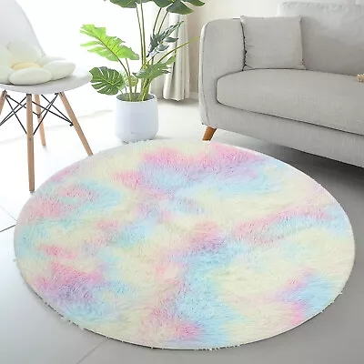 Circle Round Shaggy Rug Living Room Bedroom Carpet Fluffy Rugs Anti Slip Mat • £19.99