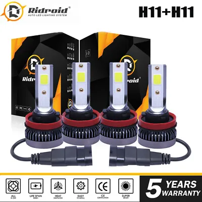 4 X H11+ H11 Mini Combo LED Headlight Bulbs Conversion Kit High Low Beam White • $15.99