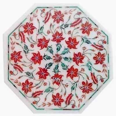12 Inches White Marble End Table Top Inlaid With Floral Pattern From Cottage Art • $224.55