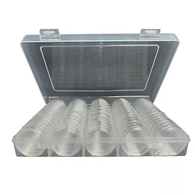 80x 50p Coin Capsules Direct Fit Clear Cases For 50 Pence Including Storage Box • £22.95