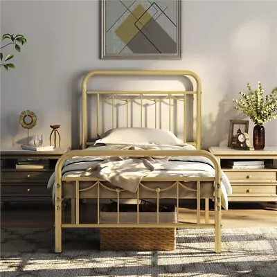 Used Twin/Full/Queen Metal Bed Frame With Vintage Headboard Black/Antique Gold • $95.99