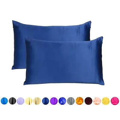 Set Of 2 Silky Satin Pillowcase Pillow Case Cushion Cover Standard Queen King • $10.99