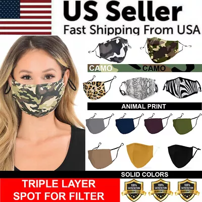 Face Mask Triple Layer Reusable Washable Cover Camo Cloth Zebra Snake Cheetah • $2.99