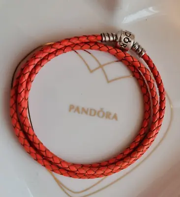 Pandora Triple Orange Leather Charm Bracelet 57cm • £17