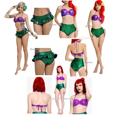 Little Mermaid Ariel Cosplay Swim Suit Shell Top OR High Waist OR Skirt Bottoms • $34.95