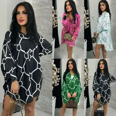 £19.99 • Buy Women Italian Silky Chain Print Blouses Oversized New Casual Party Shirts Dress 
