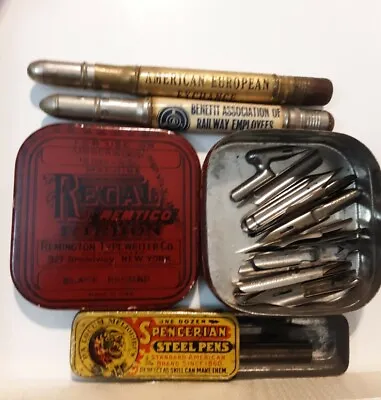 Vintage Writing Lot Steel Pens Ribbon Tin Bullet Pencils Plus • $12.99