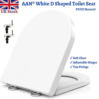 Soft Close Toilet Seat D Shape Quick Release WC Anti Slam Top Fixing Hinges Aan® • £17.99