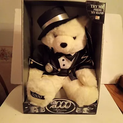 Dan Dee 2000 Millennium White Teddy Bear New Years Eve Talking Countdown Y2K NOS • $34.18