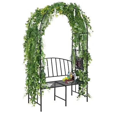 Metal Garden Arch W/ 2-Seat Bench Outdoor Trellis Pergola Patio Arbor Archway • £79.95